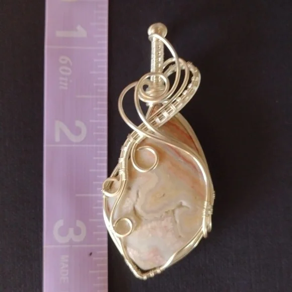 Elegant Silver and Cream Wire-Wrapped Pendant - Picture 3 of 3